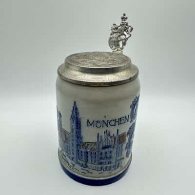 Vintage MERKELBACH Germany Salt Glaze Lidded Stein "Munchen"