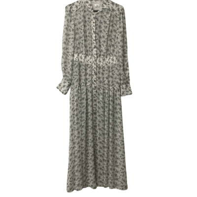 Womens Sheike Size 14 White Long Sleeve Maxi Dress with Purple Flowers 