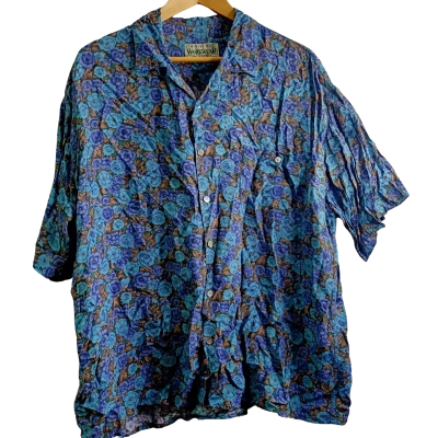 Vintage Country Road Womens  Size XL Button Up Top / Short Sleeve Shirt Blue / Floral / Multicoloured 