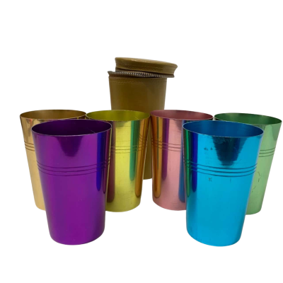 Anodised Aluminium Cup Set With Holder- 6 Cups