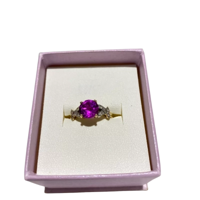  MHJ 10K Gold Womens Ring With CZ and Pink CZ Solitaire