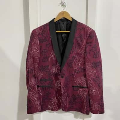 Jack London-Mens-Size 54 Chest L/XL/ Blazer-Maroon & Floral