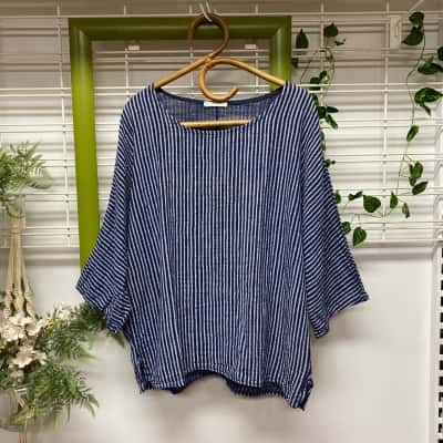  New Collection Made In Italy Womens  Size S / M 3/4  100% Cotton Sleeve Top Striped 