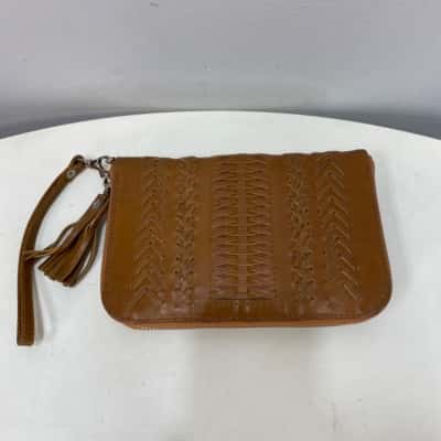  Womens Wallet / Wristlet Brown Woven Leather