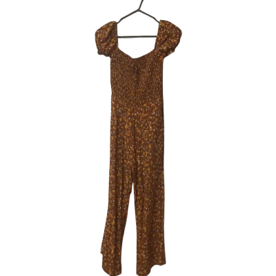Womens Faithfull The Brand  Size 6 Short Sleeve Jumpsuit Brown / Floral / White / Yellow 