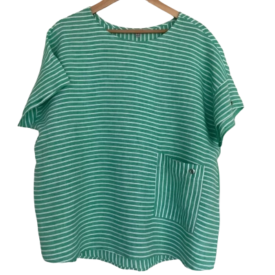 Hammock & Vine.  Linen Green Striped Top.   Size 18 