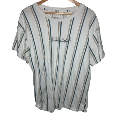 Skylark Mens  Size L Short Sleeve Shirt Blue / Off White / Orange / Striped 