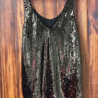City Chic Size M Black / Gunmetal Grey Sequins Top New