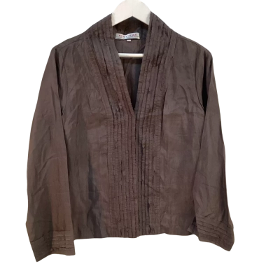 Duc Loi Silk Womens Size XL Silk Long Sleeve Shirt Grey 