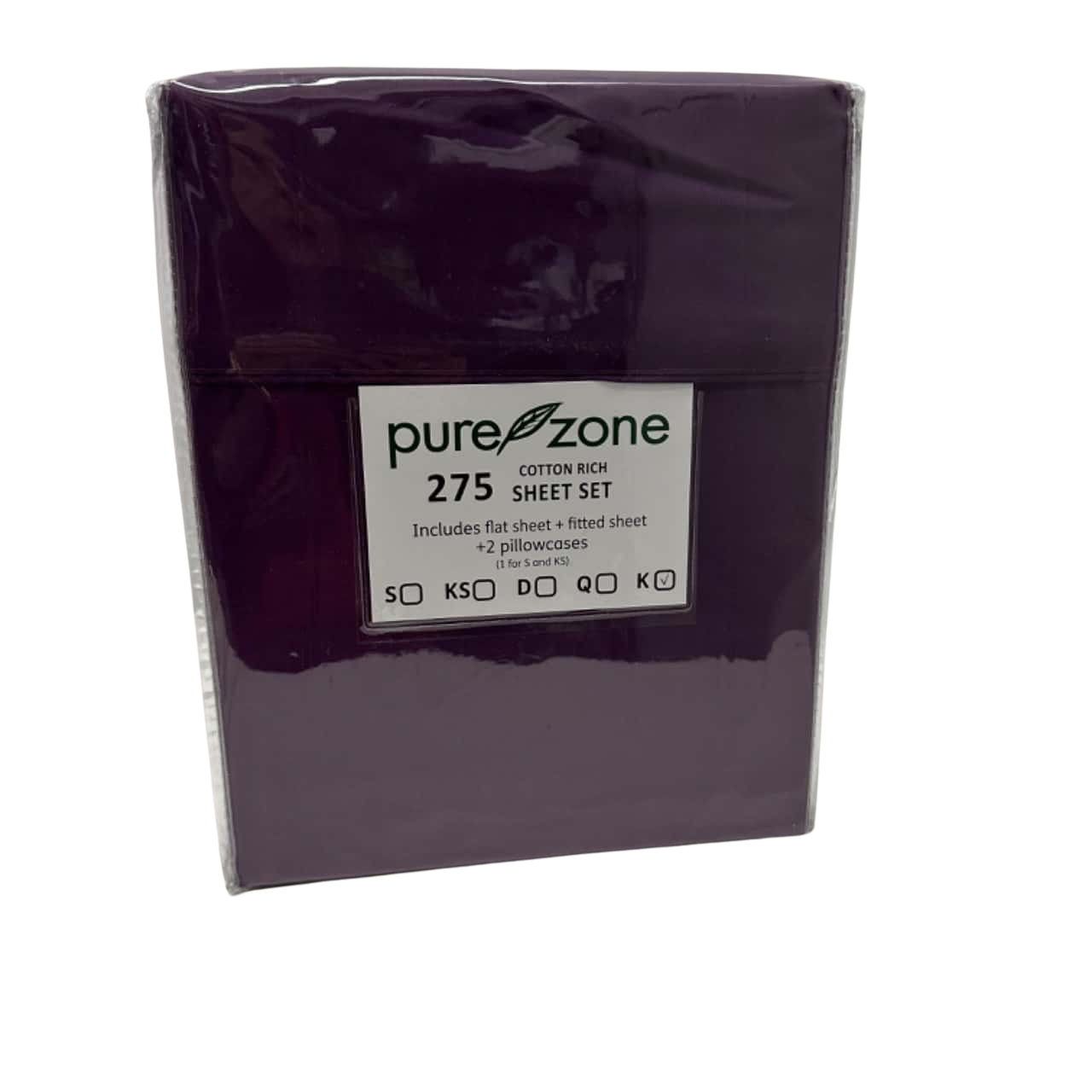 Pure Zone 275 Cotton Rich Sheet Set King Size Purple