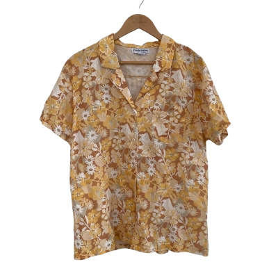 Charlie Holiday Womens  Size 14 Button Up Top / Short Sleeve Top Burnt Orange / Floral / White / Yellow 