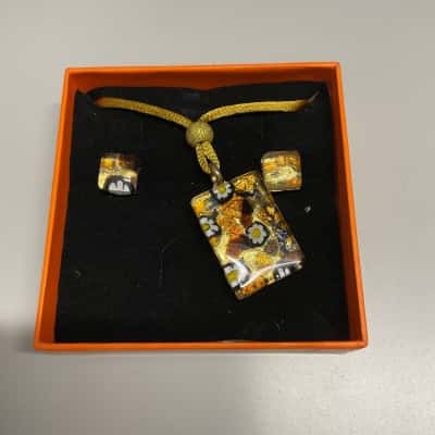 Womens mutant glass Earrings / Necklace Orange tones made in italy