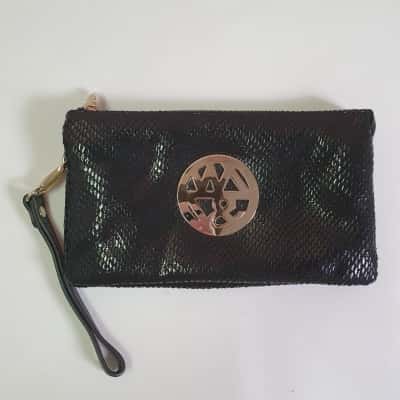  Willow & Zac Women's Leather Clutch Black Croc Pattern 