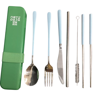 The Somewhere Co. The Kit Cutlery Set Silver & Powder Blue