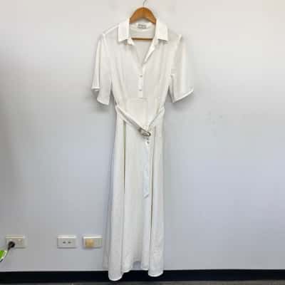 Seven Wonders White Short SLeeve Belted Midi Dress Size 10 