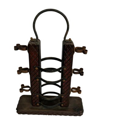Vintage Wooden & Iron Wine Rack Holder