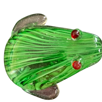 Green glass frog with red eyes.