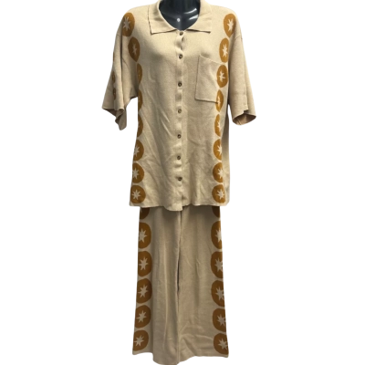 Ciao Ciao Womens  Size M Button Up Top and Pant Set Beige / Brown 
