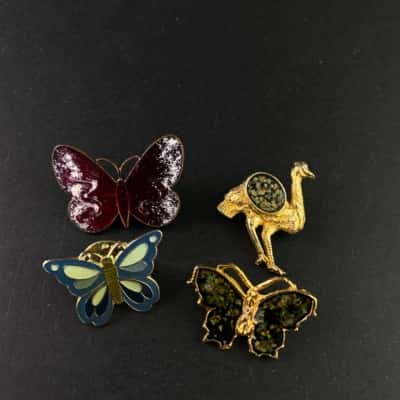  Brooch Gold Tone Emu and butterfly  Brooches