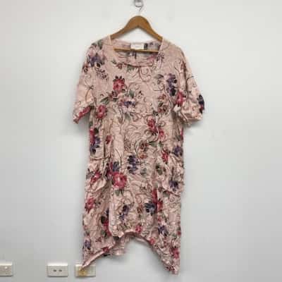 Donna Donna Pink Floral Short Sleeve Mini Dress Size 14 