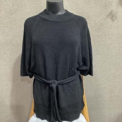 Showroom Womens  Size L Jumper  short sleeve with waist tie Black  