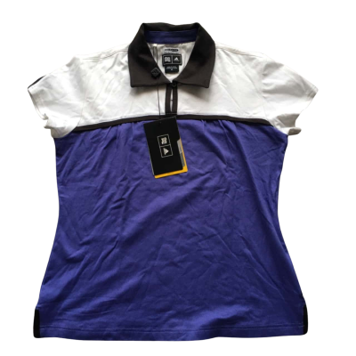 BNWT Adidas Womens  Size M Polo Shirt Black  / Purple / White.  HTH1 