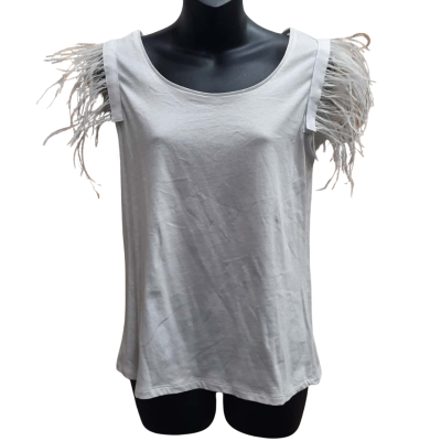 New With Tags FATE + BECKER Size 10 'Enchanted' Top In White with Feather Trim