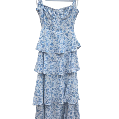 Billy j Tier Dress Womens  Size 6 Blue / Floral / White (#14)
