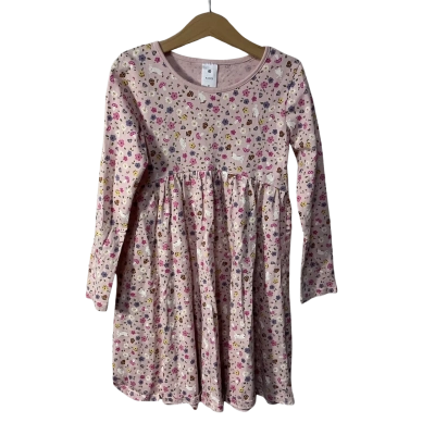 Target Girls Size 6 Pink / Multicoloured Bunnies & Flowers Pattern Long Sleeve Dress