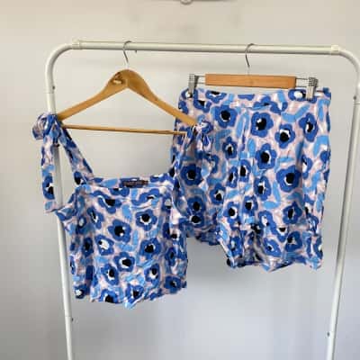 Mister Zimi Blue Floral Summer Dixie Top And Shorts Set Size 14 