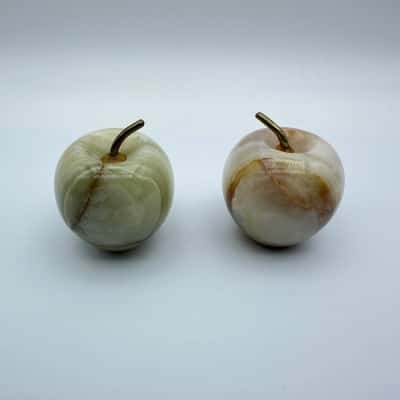 2 x Onyx Stone Apple Paperweights 