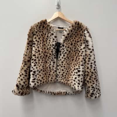  Fred Bare Leopard Print Fur Tie Front Jacket - Size 12 