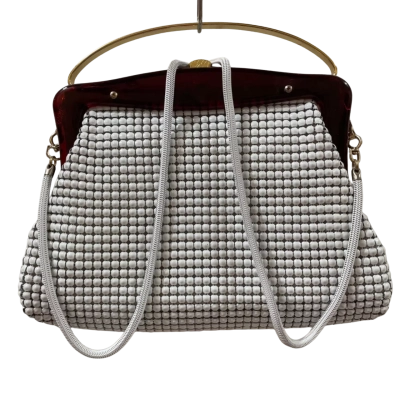 Glomesh Womens White Mesh Cross Body Bag/Evening Bag/Handbag/Shoulder Bag, with Box and Catalogue, Some Staining to Lining, As Pictured