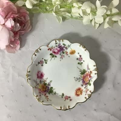 Vintage Royal Crown Derby Floral Pattern Scalloped Edge Dish
