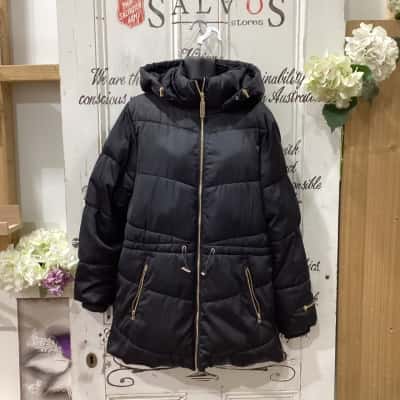 D-Luxe Brand! ABSOLUTE QUALITY MADE HOODED PUFFER JACKET! A STATEMENT PIECE GARMENT! Womens  Size M Puffer Jacket Black  