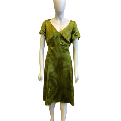 Ever Elgeant Women's Size 12 Pure Silk Short Sleeved Midi Dress Green 