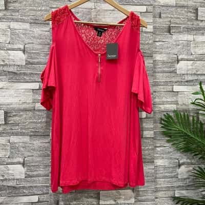 Beme Womens  Size 6 Short Sleeve Shirt Pink  