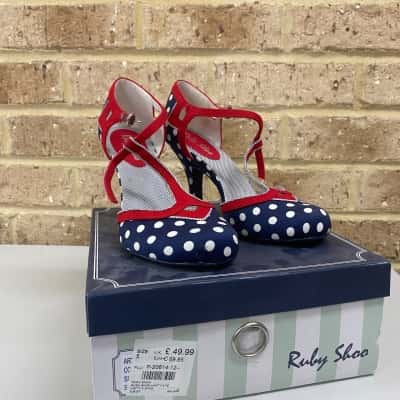  Womens Ruby shoo navy polka-dots Size 5 