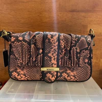 Mimco Womens Handbag Animal print / Black  / Coral / Gold 