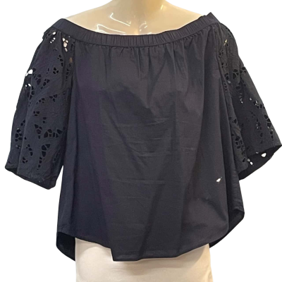Witchery Womens  Size 8 Blouse / Cropped Top / Off-the-shoulder Top Navy Blue 