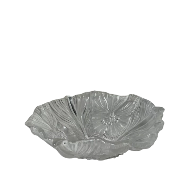 Decorative Clear / Hibiscus Frosted Glass Fluted Edge Bowl