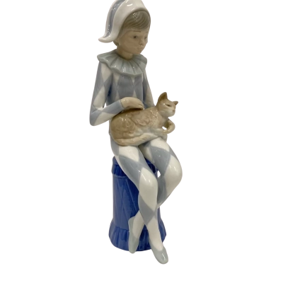 NAO by Lladro “Harlequin with cat” Figure Made In Spain