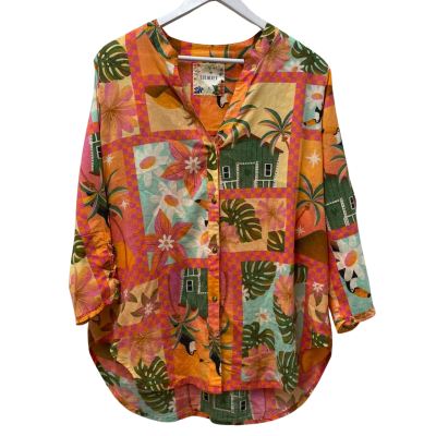  Lulalife Womens Size L 3/4 Sleeve Shirt Multicoloured 100% Cotton