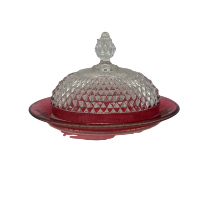 Vintage Diamond Point Oval Butter Dish