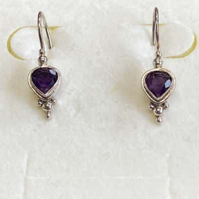 Silver 925 and Amethyst stone drop earrings 