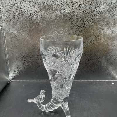 Vintage Hofbauer Cornucopia Crystal Bird Vase