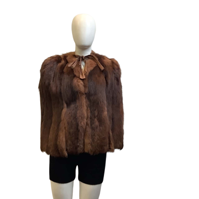 `Vintage’ No Brand Womens  Size 8 Faux Fur Cape Jacket Brown 