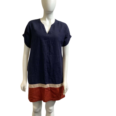 Brand New NEXT Petite Womens  AUS Size 10 Linen Blend Tunic Top Navy Mix