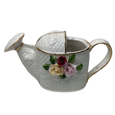 Vintage ceramic porcelain miniature watering can Country style