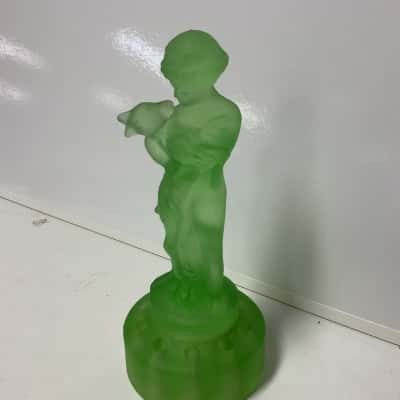 Antique American Cambridge green uranium glass centrepiece frog two kids